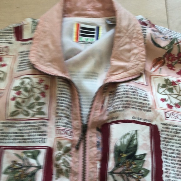 Pink floral print silk jacket with removable sleeves, S, vintage - Picture 6 of 15